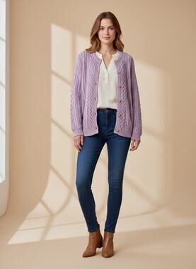 Aran Woollen Mills Women's Cotton Irish Cable Knit Cotton Button Cardigan 2XL
